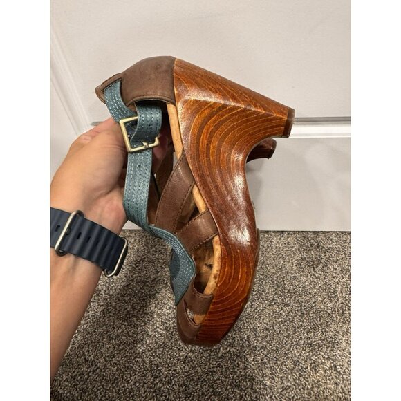 Miz Mooz Soho Retro Mary Jane Blue/Brown Leather Women’s Heel Shoes Size 7 - Picture 4 of 7